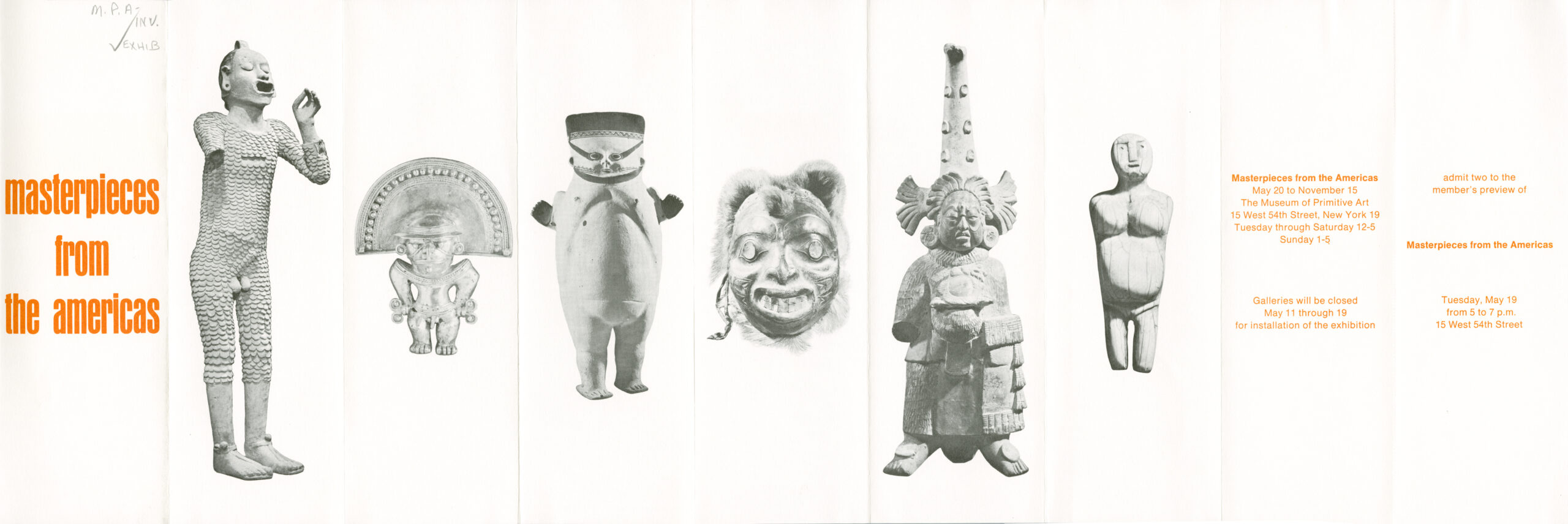 A brochure advertisement for the Museum of Primitive Art's Masterpieces from the Americas exhibit in 1964.